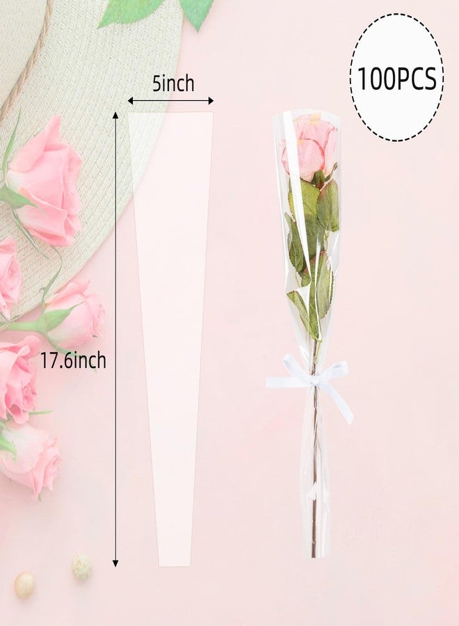 CIPOWM 100pcs Single Rose Sleeves Clear Single Flower Wrapping Bag Florist Bouquet Packaging Bags Flower Sleeves for Floral Arrangement Supply Wedding Birthday Valentines Day Party Supply (Clear) - Image 2